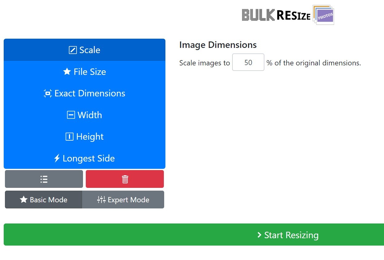 Bulk resizer tool for your website images
