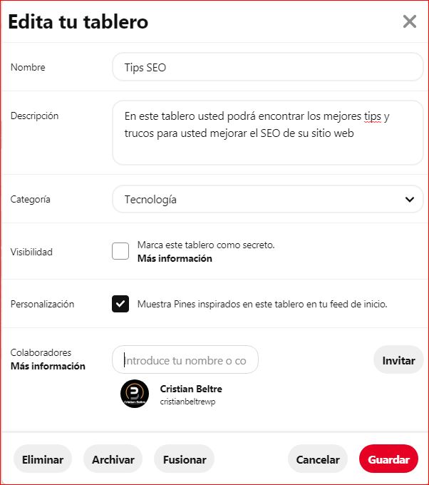 Cómo promocionar los productos y servicios de su pequeña empresa con Pinterest editar tablero en pinterest